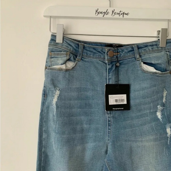 Missguided Sinner High waisted Ripped Fray Hem Skinny Blue Jeans Size 10 W28 - Picture 2 of 4